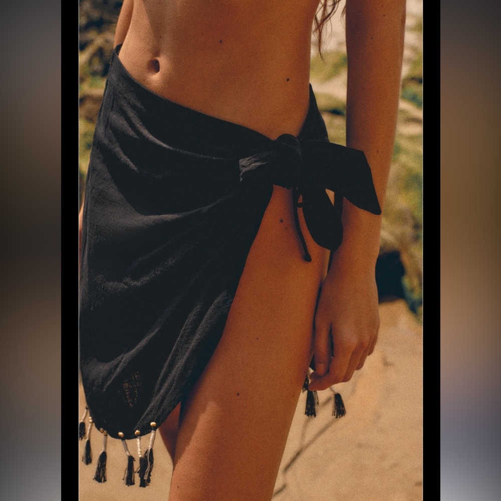 FRINGED WRAP FRONT COTTON SKIRT - Picture 2 of 6